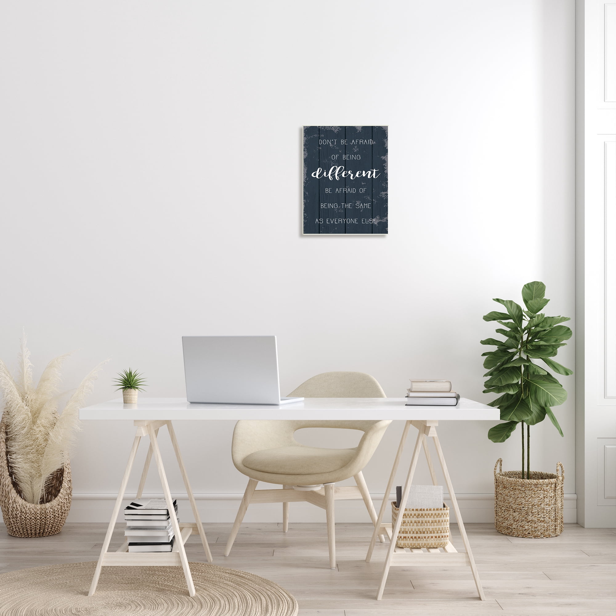 Stupell Industries Don't Be Afraid Blue Wood Texture Inspirational Word Design Wall Plaque by Daphne Polselli