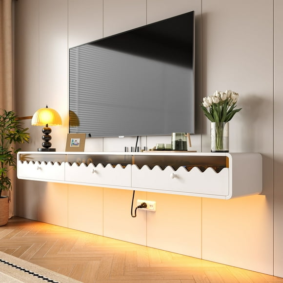 FloatiCasa 70-Inch Modern Floating TV Stand, Wall-Mount, High Gloss, Modern Entertainment Center,Fully-Assembled, for TVs up to 75"