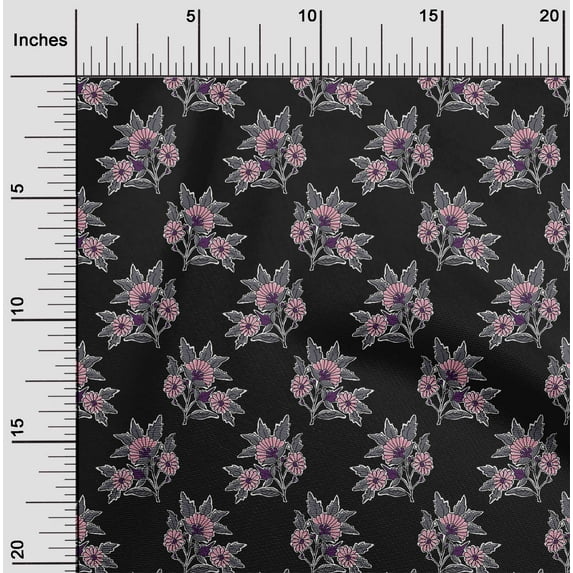 oneOone Cotton Poplin Fabric Leaves & Floral Block Printed Fabric 1 Yard 42 Inch Wide