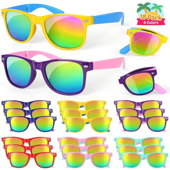 Mocoosy Foldable Kids Sunglasses Bulk, 18 Pack Neon Sunglasses with UV400 Protection, Birthday Party Favor Beach Luau Graduation Party Supplies Birthday Goodie Bag Stuffers for Boys Girls Age 4-8-12