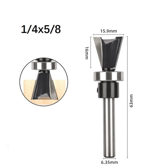 Ruibeauty 1/4\" Shank Carbide Dovetail Router Bit With Bottom Bearing Woodworking Cutters