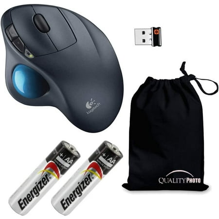 Logitech M570 Wireless Trackball with A Ultra Soft Travel Sack For Logitech M570 Wireless Mouse + 2 Energizer AA Batteries