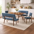 thumbnail image 6 of Benjara Yumi 5 Piece Dining Table Set- Chairs & Benches- Blue Fabric- Wood Brown, 6 of 9