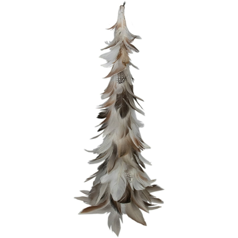 19" Brown and Gray Glittered Feather Cone Tree Christmas Decor