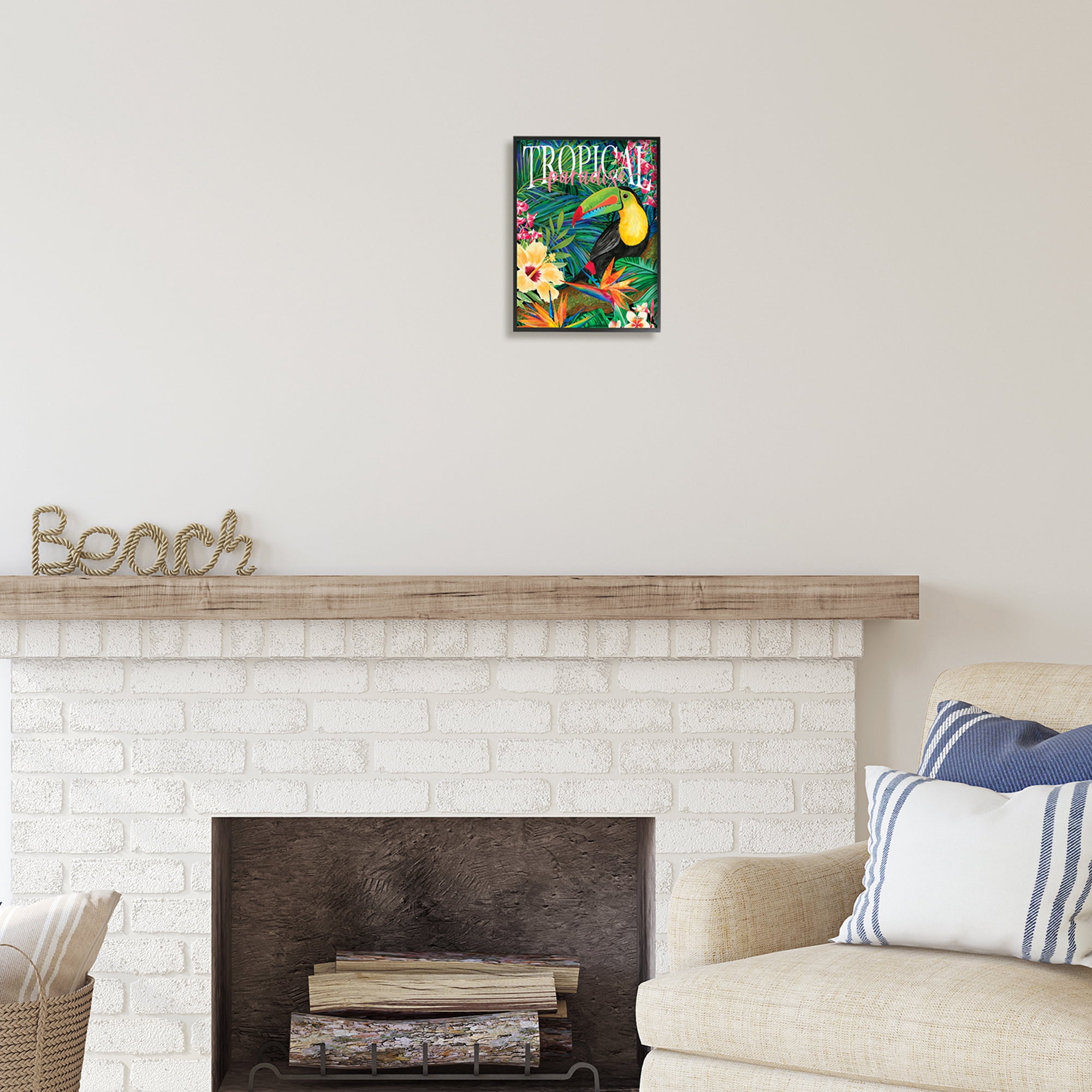 Stupell Industries Tropical Paradise Toucan Animals & Insects Painting Black Framed Art Print Wall Art, 11 x 14