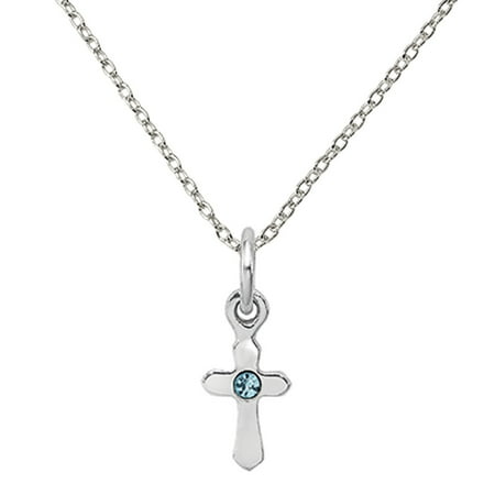 Primal Silver Sterling Silver Rhodium-plated Child's Preciosca Crystal March Cross Pendant with 18-inch Chain
