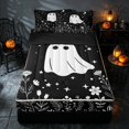 thumbnail image 2 of Homewish Cute Ghost Zipper Queen Comforter Set with Fitted Sheet and 2 Pillowcases, Halloween Zipper Bedding Set, Black White, Black Reversible, 2 of 7