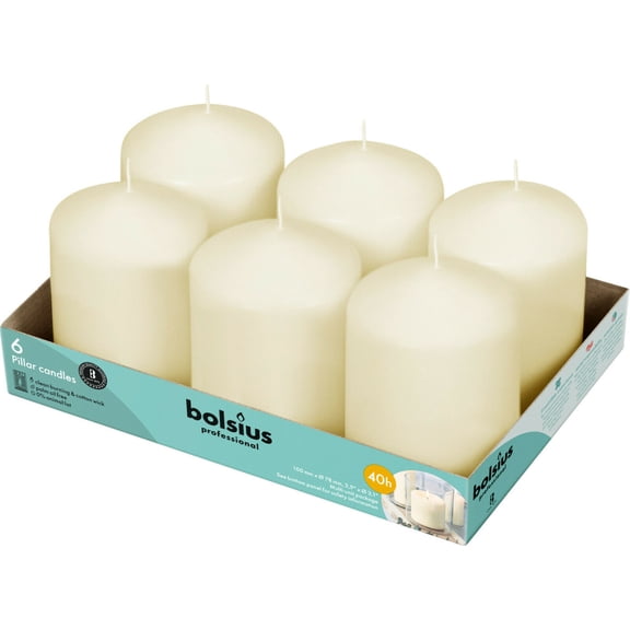 Bolsius Ivory Pillar Candles 3X4" Unscented 6 Pack for Wedding, Home, Party Decor, Dinner | 40 Hours Long Burning Smokeless and Dripless Candles