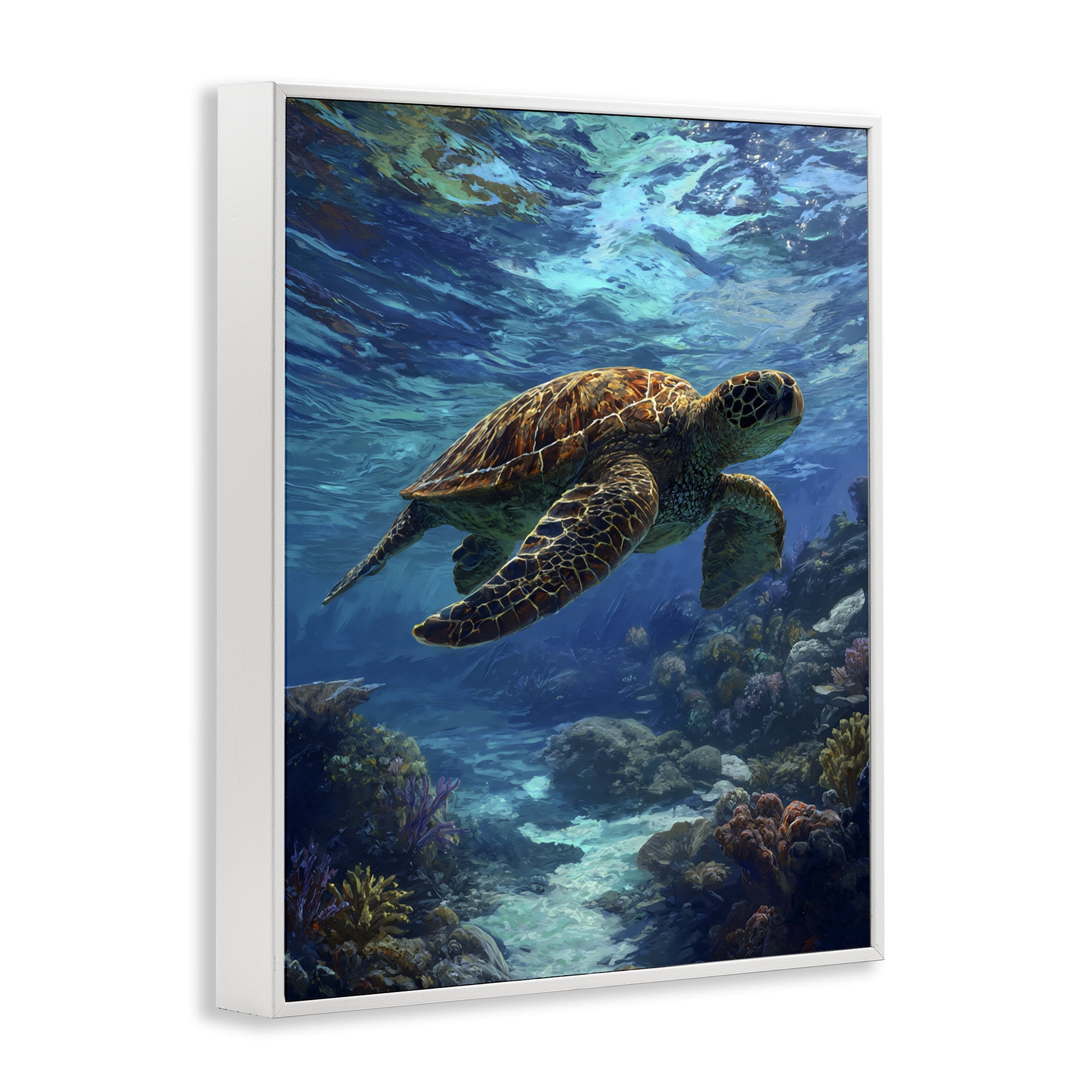 Stupell Industries Oceanic Adventurer Tortoise White Framed Giclee Art, design by Franklyn Gregory