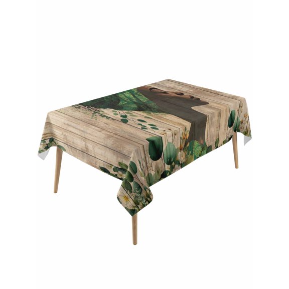 Sage Green Black Women Table Cloth, Waterproof Tablecloth for Rectangle Tables, Spring Eucalyptus Brown Wooden Reusable Washable Fabric Table Cover for Restaurant Kitchen Dining Tables 54"x108"