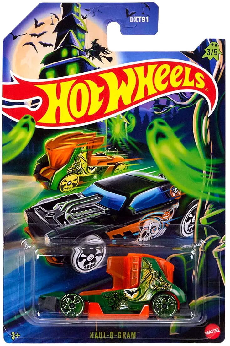 Hot Wheels Halloween Spooky Series Die-Cast Cars, Set of 5, Hollowback, Diesel Duty, Haul-O-Gram, Night Shifter, Culor DXT91-979H