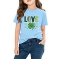 thumbnail image 2 of St. Patrick's Day Shirt for Girls Blue Shamrock Love Kids T-Shirt Cotton Short Sleeve Crewneck Tee,Size 3 T, 2 of 9