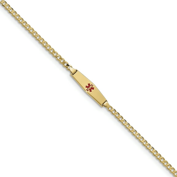 14k Medical Soft Diamond Shape Red Enamel Curb Link ID Bracelet (Weight: 3.27 Grams, Length: 8 Inches)