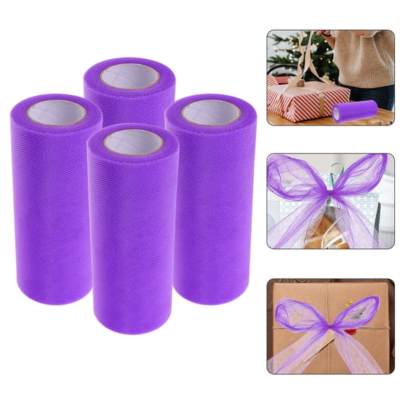 KAKOWELY 4 Rolls Mesh Ribbon Tulle Ribbons Purple 6 Inches 25 Yards Long For Diy Crafts