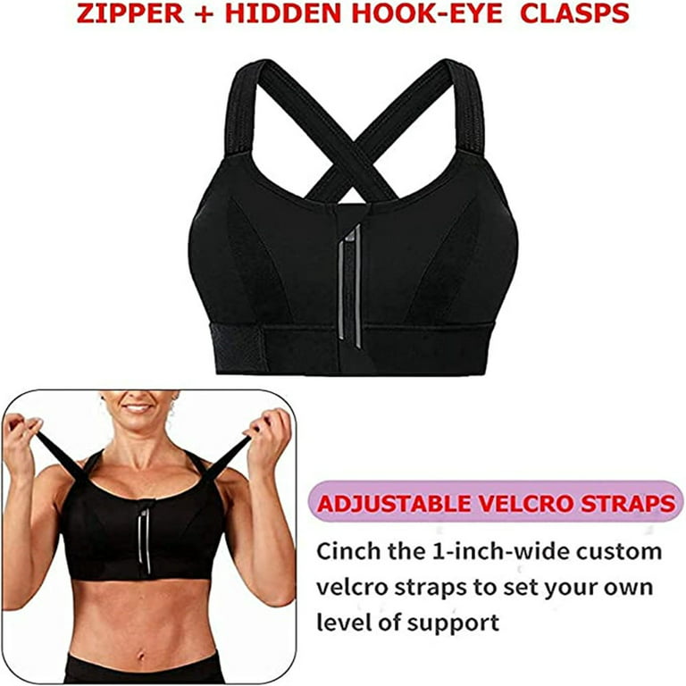 Women's Big Bust High Impact Sports Bra - Front Zip Closure, Adjustable  Straps, Padded Sports Bra