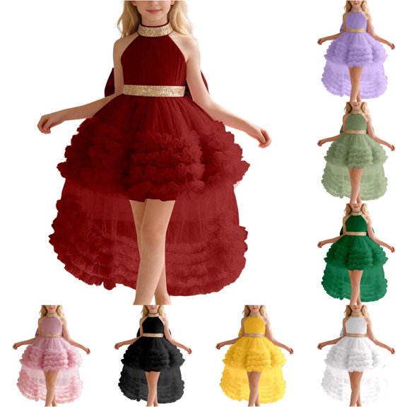 Girl Dress Layered Elegant Gown Cute Airy Unique Mesh Tulle for Pageant Charming Dress Set