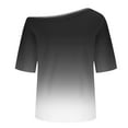 thumbnail image 5 of QUNYINEY Shirts for Women Trendy Gradient Casual Crew Neck Off Shoulder Tops Pullover Loose Short Sleeve Shirts, 5 of 6