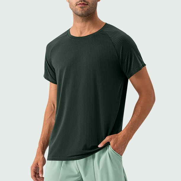 Tops para hombre, blusas y camisas de manga corta con cuello redondo para hombre, blusas deportivas de secado rápido de color liso para hombre, blusas de manga corta con cuello redondo para hombre