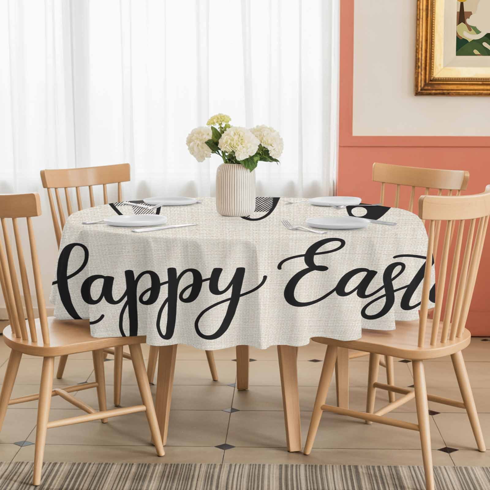 Round Tablecloth Happy Easter Waterproof Oil Proof Polyester Table Cloth Cover Decor for Home Dining Outdoor,Patio,Parties, 60" Dia. Farmhouse Plaid Carrots Linen