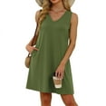 thumbnail image 3 of Summer Dresses for Women 2025, Women's Summer Fashion Printing Pocket Sleeveless V-Neck Dress(Army Green,L), 3 of 5