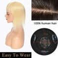 thumbnail image 6 of MY-LADY Clip In Remy Topper Hairpiece With Bangs Human Hair Clip On Toupee Wispy Bangs For Women Middle Part With Hair Loss Thinning Hair #613 Bleach Blonde, 6 of 8