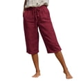 thumbnail image 6 of Brnmxoke Bermuda Shorts for Women Dressy Casual Linen Drawstring Elastic Waist Shorts Knee Length Summer Beach Vacation Shorts with Pockets Wine,S, 6 of 9