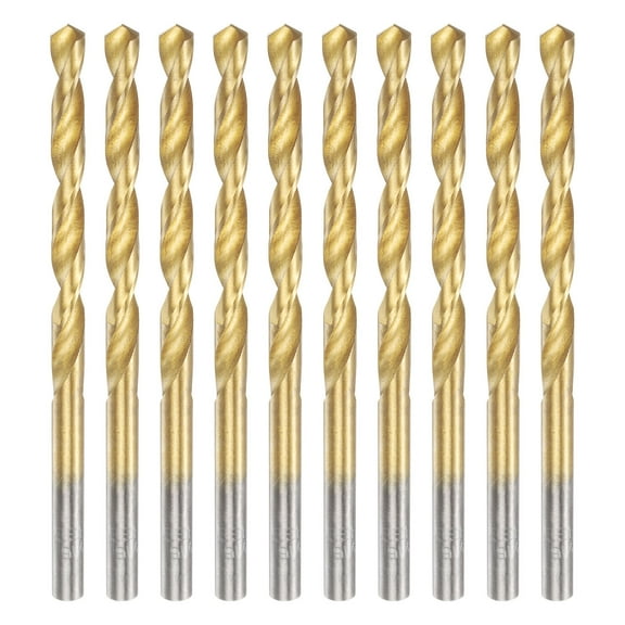 10pcs Titanium Twist Drill Bit 3/16" Drilling Dia High Speed Steel Drills for Hardened Metal, Stainless Steel, Cast Iron, Wood, Plastic