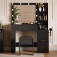 thumbnail image 1 of Large Makeup Vanity Desk with 10-Bulb Lighted Mirror, 3 Color Lighting Modes, Built-in Outlets, 5 Drawers and Soft Cushioned Stool, Bedroom Dressing Table, Black, 1 of 6