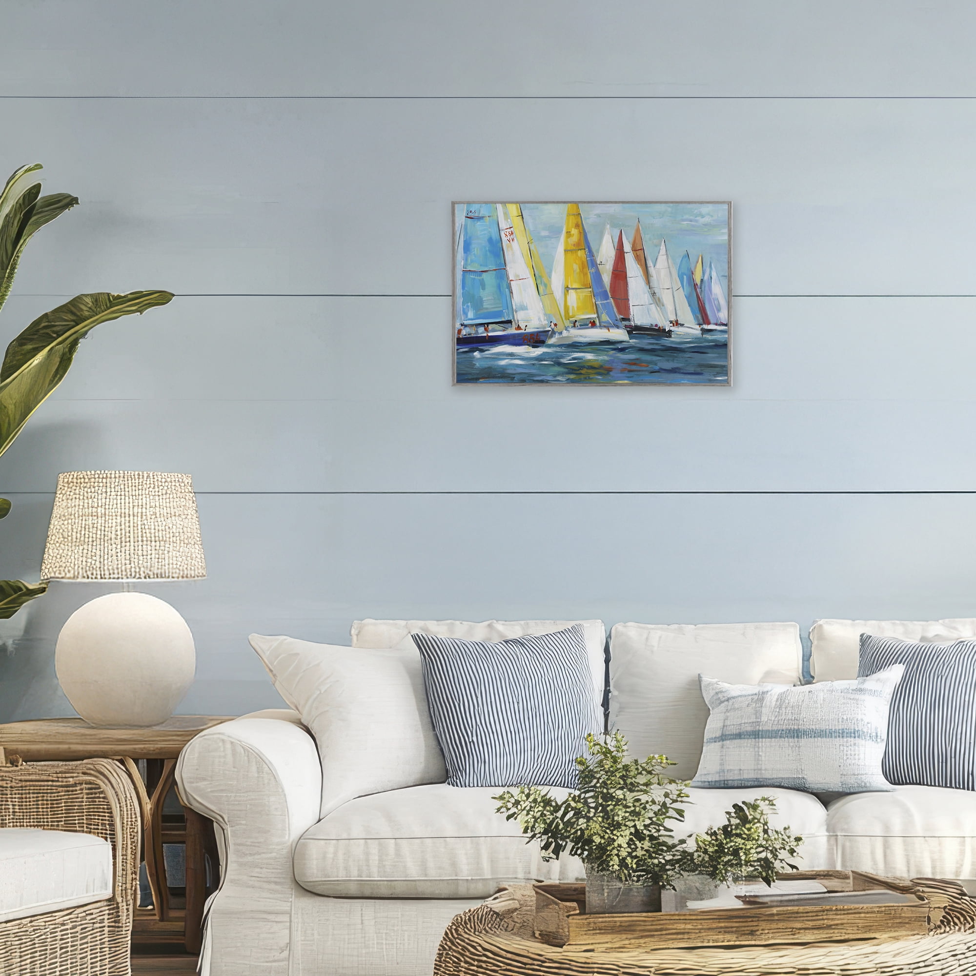 Stupell Industries Colorful Sails Coastal Scene Gray Framed Giclee Art, design by Lorenzo Collective