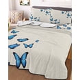 thumbnail image 3 of Quilts Full Size Bedding Set, Blue Butterfly Lightweight Quilted Comforter, Vintage Country Gradient Butterflies Soft Reversible Bedspread Coverlet with Pillow Covers for All Season, 78" x 90", 3 of 7