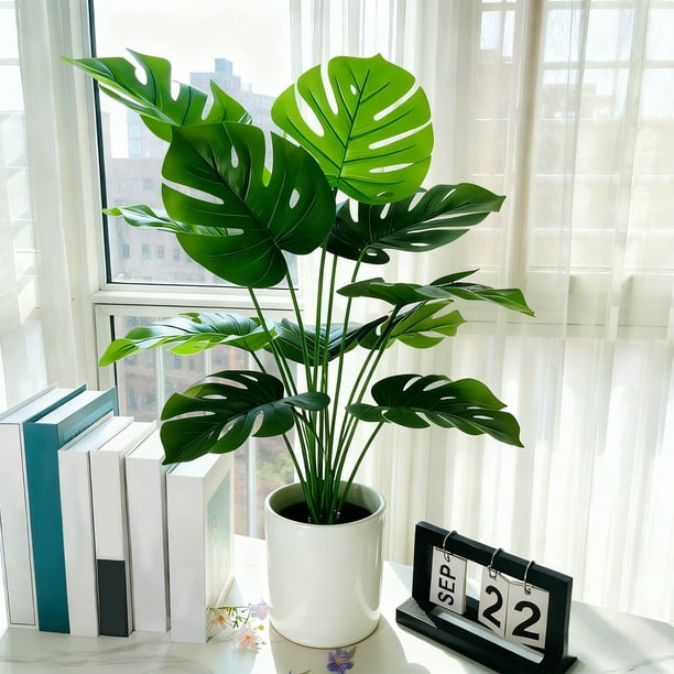 Monstera Deliciosa De Plástico Planta artificial Monstera con forma de tortuga en maceta verde, 12 hojas, planta artificial en maceta para decoración del hogar y la oficina (1 pieza). Rkxzt