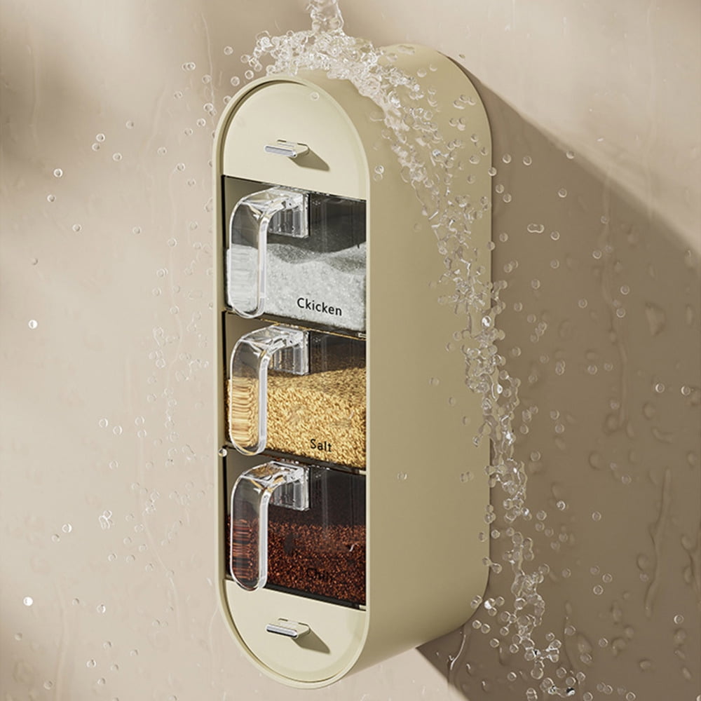 3 in 1 Spice Racks Wall Mount Condiment Jar Spice Container w/ Spoons