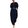thumbnail image 2 of Maqroz Vacation Outfits for Women Long Sleeve Crewneck Pullover with Contrast Piping and High Waist Wide Leg Pants Set Sophisticated Summer Travel Outfit, 2 of 6