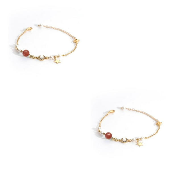 Jumpingount de cristal de aleación Bohemio Adolescente Lindo Brazalete con cuentas Fecha de compromiso Joyería hecha a mano Regalos de Cuenta rosa 2piezas
