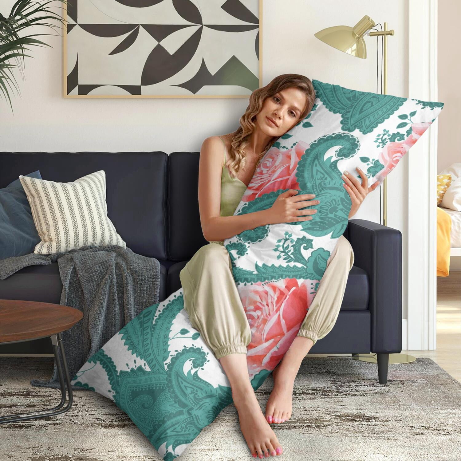 Chic Bohemian Body Pillow Cover 20x54 - Exotic Vintage Long Pillow Case with Invisible Zipper, Stretchy & Durable Full Body Pillowcase for Sleeping, Lounging, Pregnancy