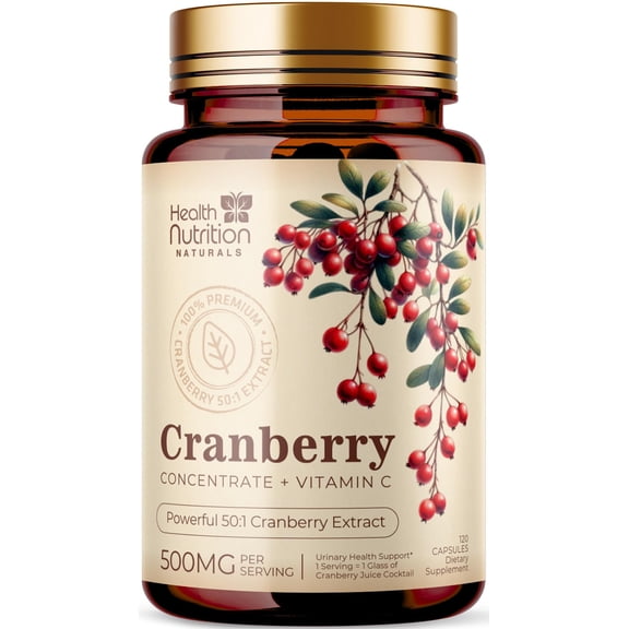 Cranberry Pills Supplement 25,000mg - Fresh Cranberry Equivalent Powder Extract with Vitamins C & E - Urinary Tract Health Support, Cran Berry Fruit, Sugar Free Formula, Bottled in USA - 120 Capsules