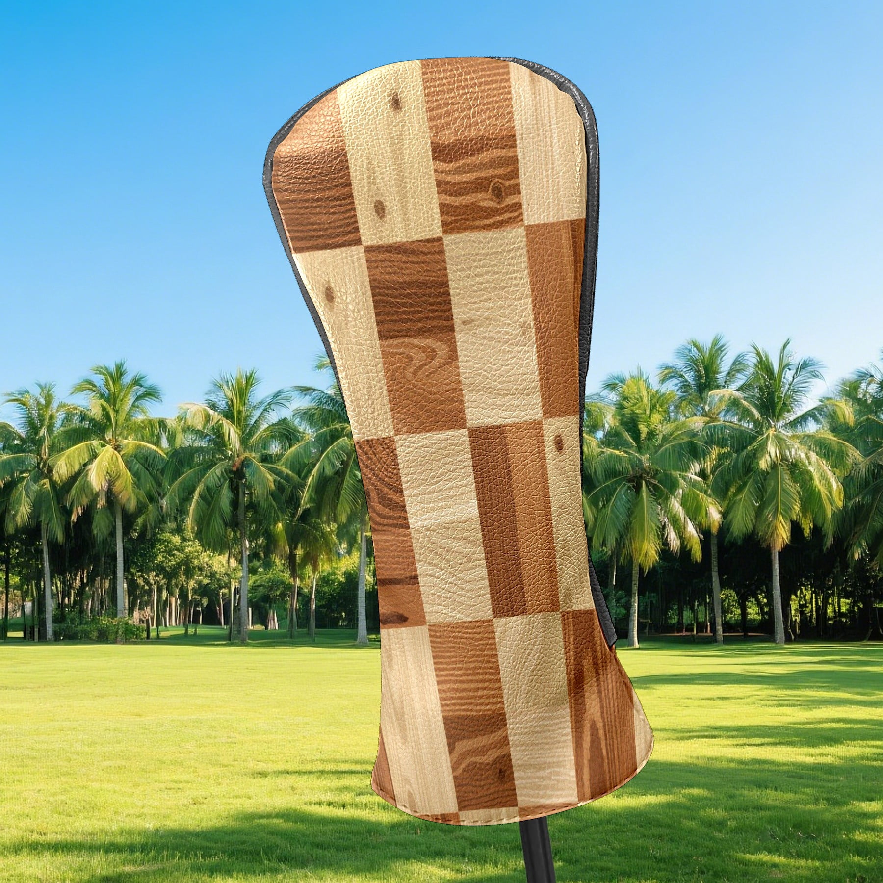 Golf Club Head Cover Waterproof Leather Golf Accessories HeadCovers Set Driver Headcover for Women Men Wood Block Pattern