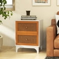 thumbnail image 3 of Patiojoy 2 pcs Rattan Nightstand Boho Accent Table with 2 Handwoven Rattan Decorated Drawers Bedside Table with Solid Wood Legs, 3 of 8