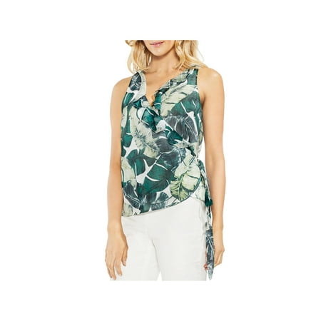 Vince Camuto Womens Jungle Palm Crepe Floral Print Wrap Top