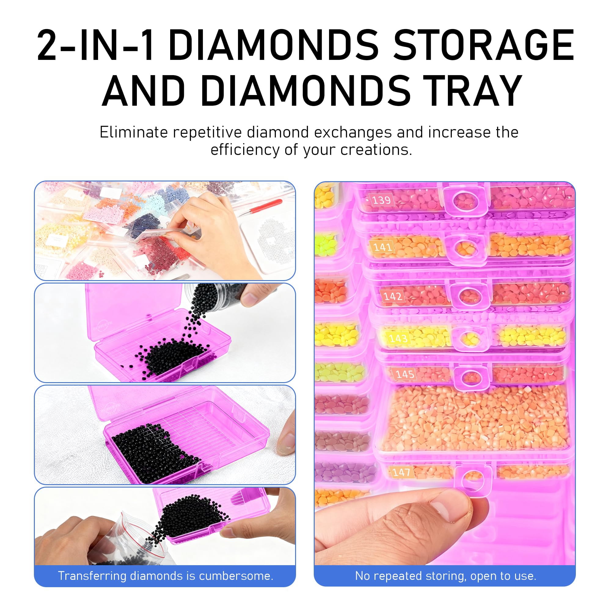 Sumekar 8PCS Extra Large Diamond Art Kits Tray Tool,Diamond Painting Accessories,2-in-1 Diamond Art Trays with Lids(Purple)