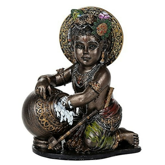 Baby Krishna Stealing Butter Bronze Figurine Hinduism Hindu God Decoration New