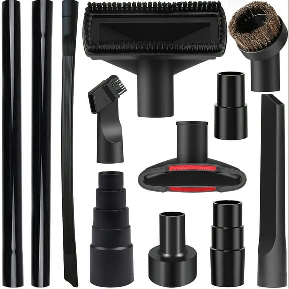 12PCS Universal Vacuum Attachment Kit Wet Dry Plastic Vacuum Hose Adapter 1-1/4" Vacuum Cleaners Accessories With Horse Hair Brush Extension Wand Flexible Crevice Tool Adapter For Shop Vac