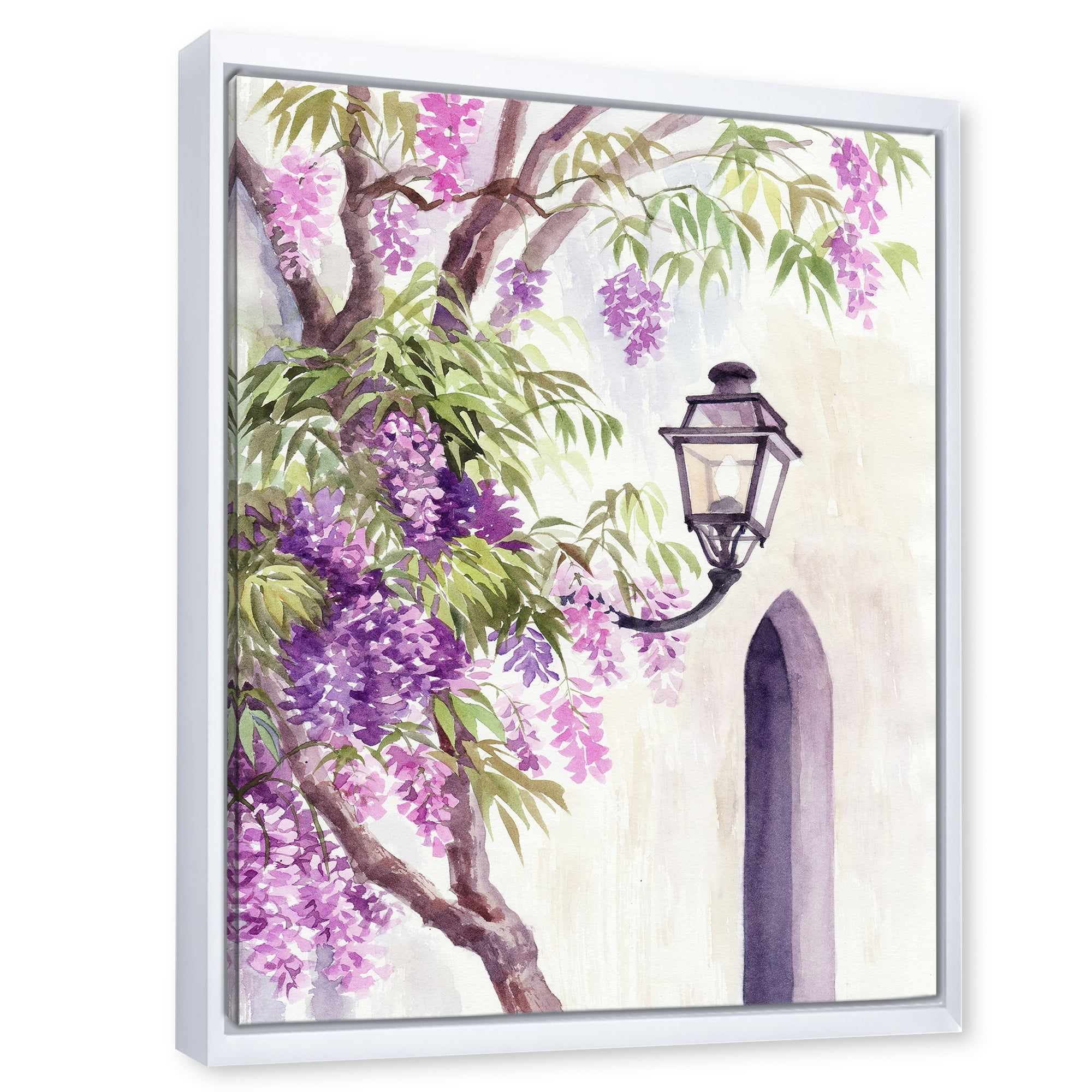 Designart 'Lantern and Wisteria' Traditional Framed Canvas Wall Art Print