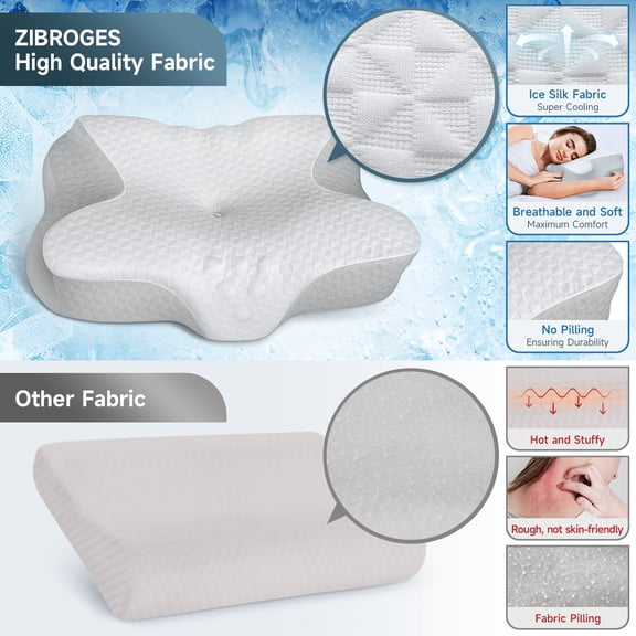 Bed Pillows, Cervical Pillow for Neck Pain Relief, Ergonomic Orthopedic Memory Foam Pillow