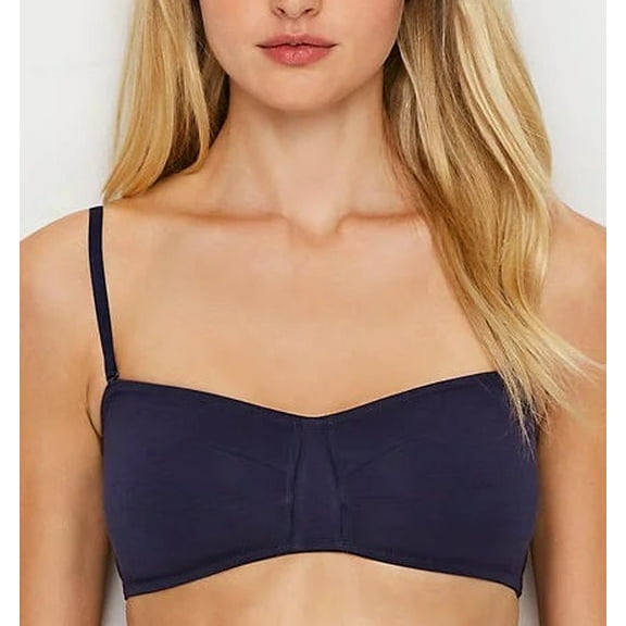 ONGOSSAMER Navy Cabana Cotton Bandeau Bra, US Large, NWOT