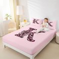 thumbnail image 3 of Erosebridal Girls Black Pink K Letter Monogrammed Queen Sheet Sets 4 Pieces,Kids Cheetah Print Bow Tie Bed Set, 3 of 5