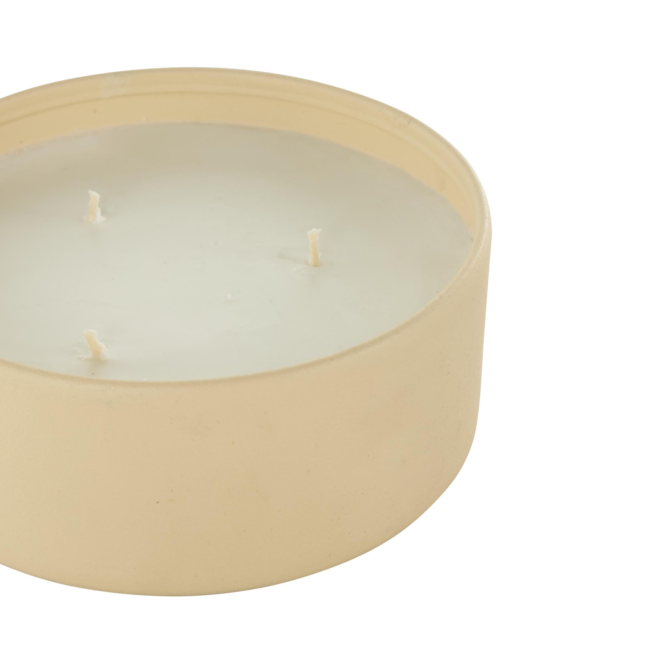 DecMode Beige Metal Rose Blossom & Sandalwood Scented Textured 22oz 3 Wick Candle with White Wax