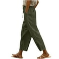 thumbnail image 2 of Women Pants on Under $5! Cagogo Casual Linen Pants for Women Cotton Side Button Drawstring Elastic Waist Trendy Pants Straight Leg Lightweight Trousers Summer Beach Lounge Pants with Pocket, 2 of 6