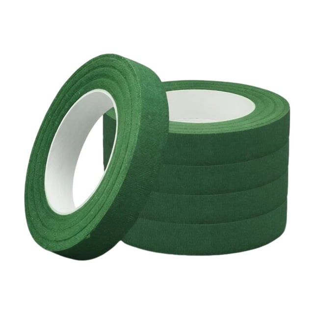 Cinta floral de tela suave, 5 rollos para envolver tallos de flores y manualidades. Verde