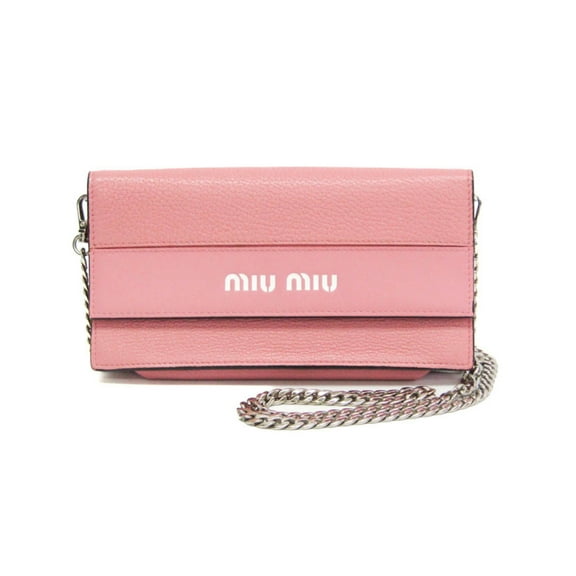 Pre-Owned Miu Miu Chain Shoulder Wallet Pochette Women's Leather Pouch,Shoulder Bag Pink